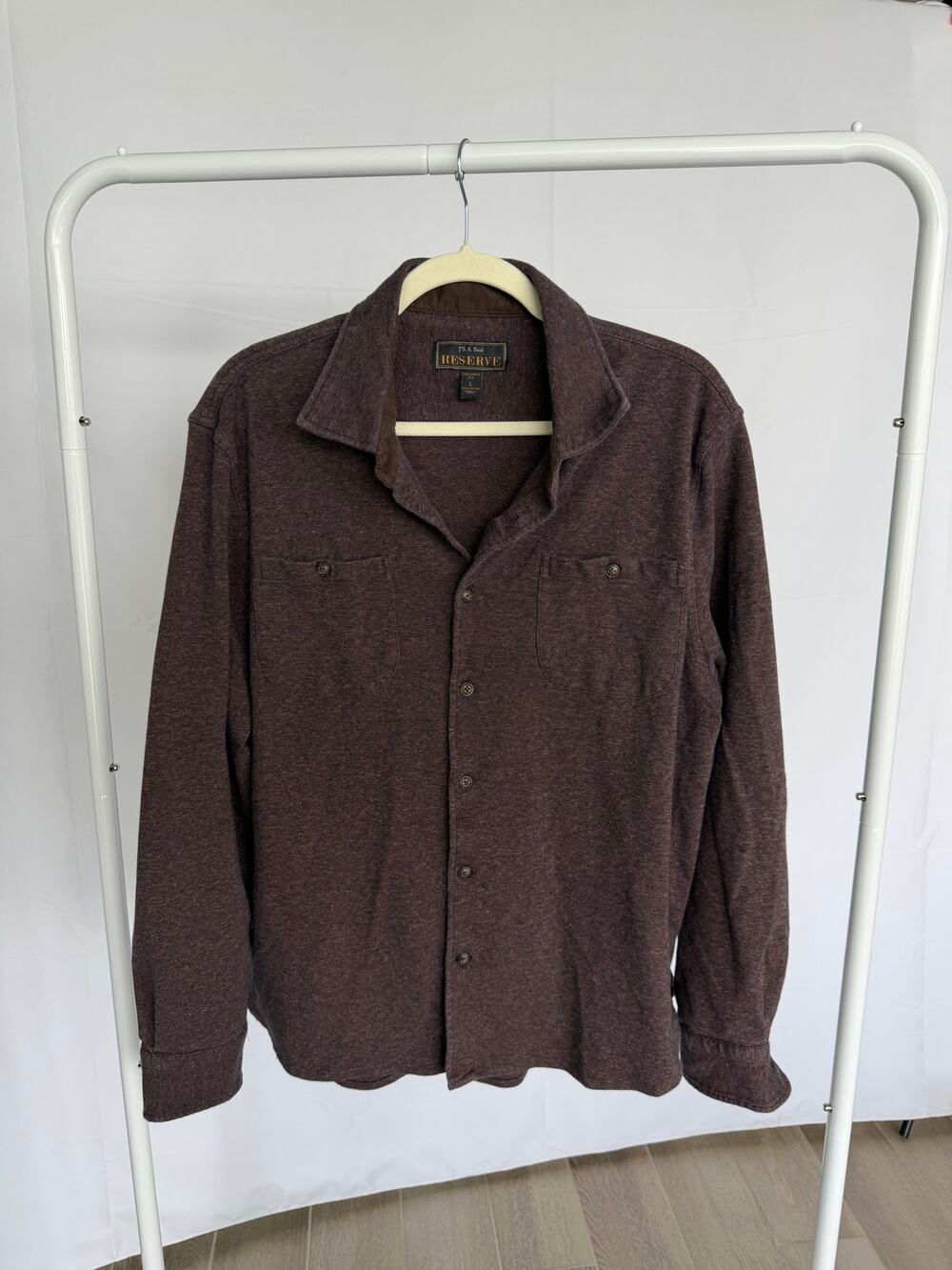 Jos A Bank Reserve Men’s Large Brown Long Sleeve Button Shirt Tailored Fit Large